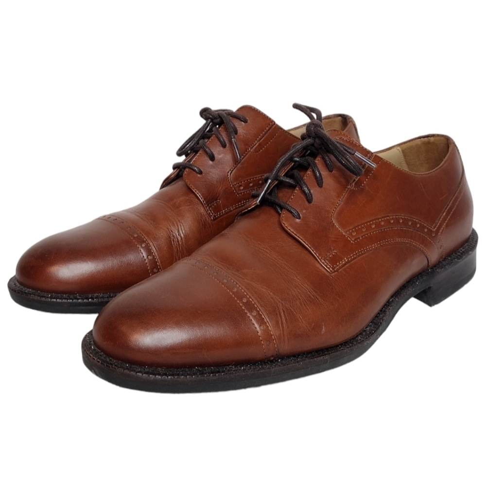 Johnston & Murphy Men's Brown Leather Lace Up Cap Toe Oxford Dress Shoes